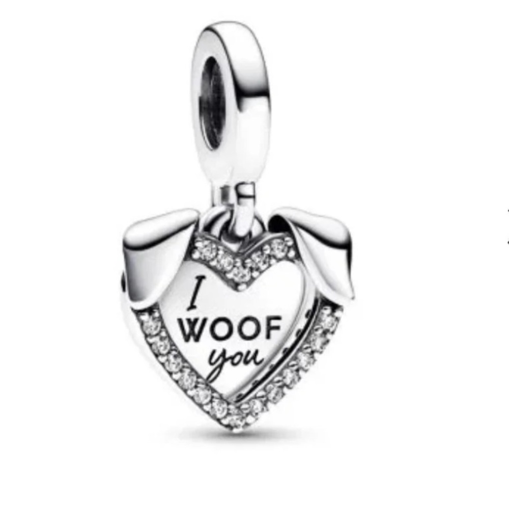 Pandora Heart & Dog Double Dangle Charm "I Woof you" CZ charm